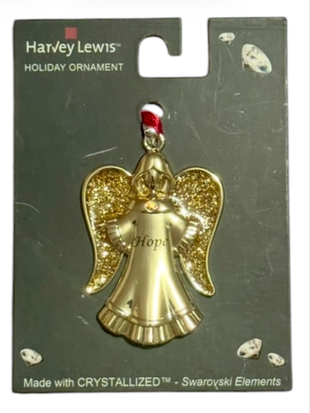 Hope Angel Christmas Ornament Harvey Lewis Swarovski Crystal Holiday Tree Decor